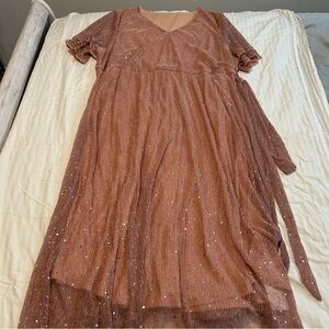 BloomChic Peach Sheer Sparkle Maxi Dress